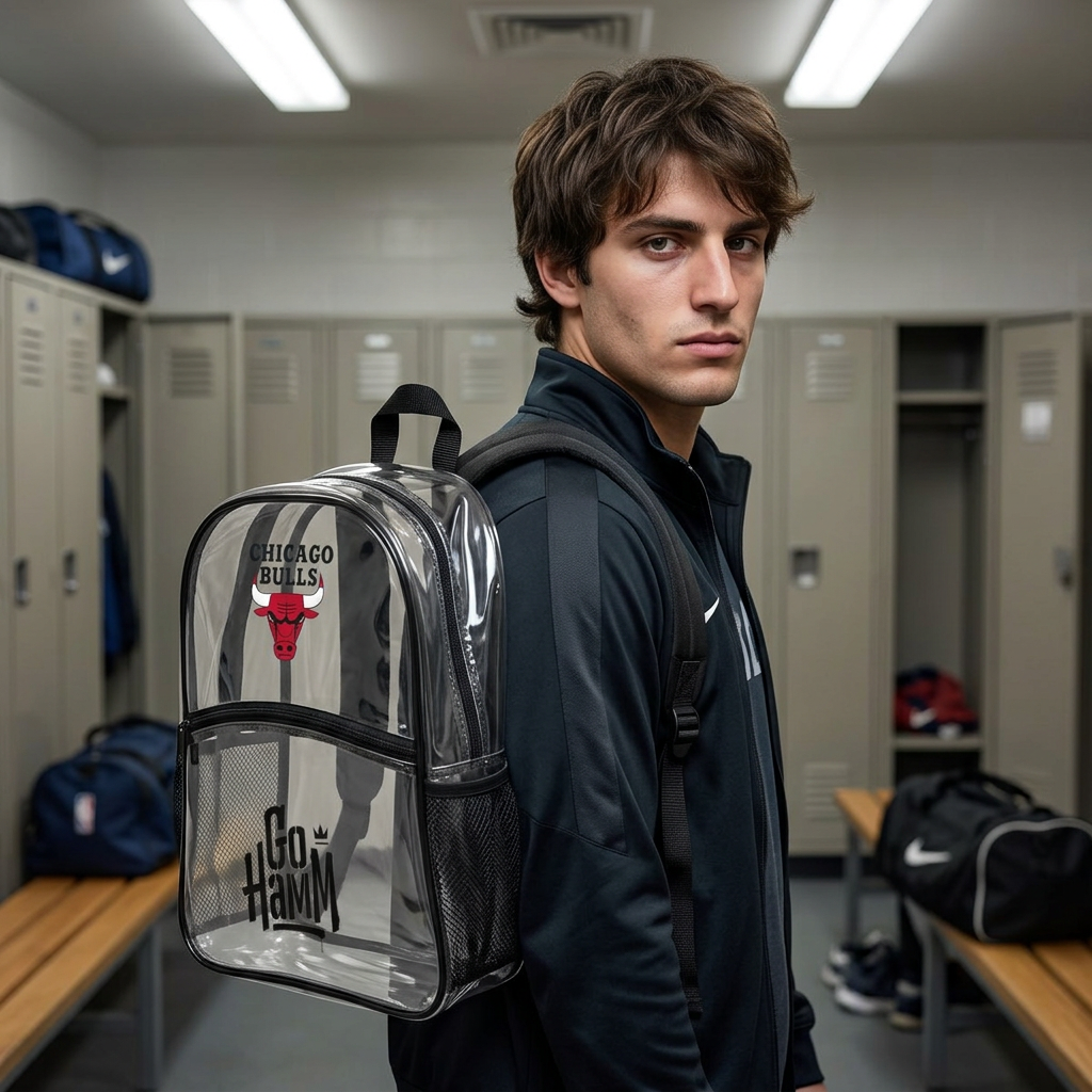 Clear Backpack — Go Hamm Clear Stadium Bag with Chicago Bulls Accent