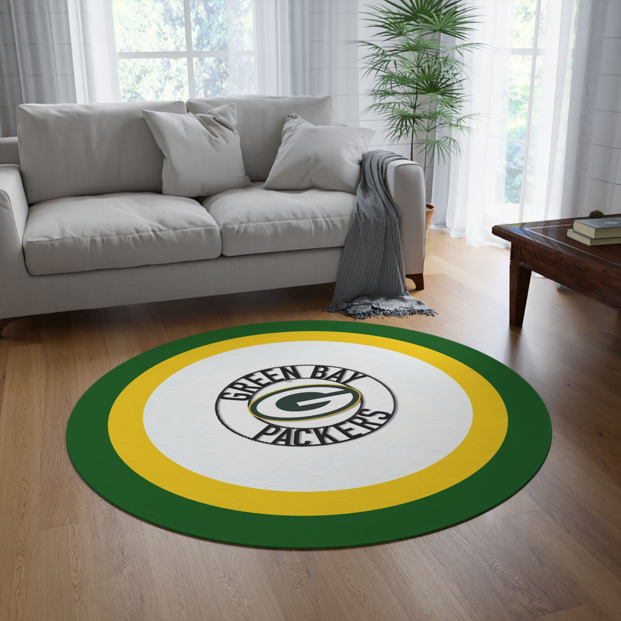 Green Bay Packers Round Rug — Team Logo Football Fan Floor Mat