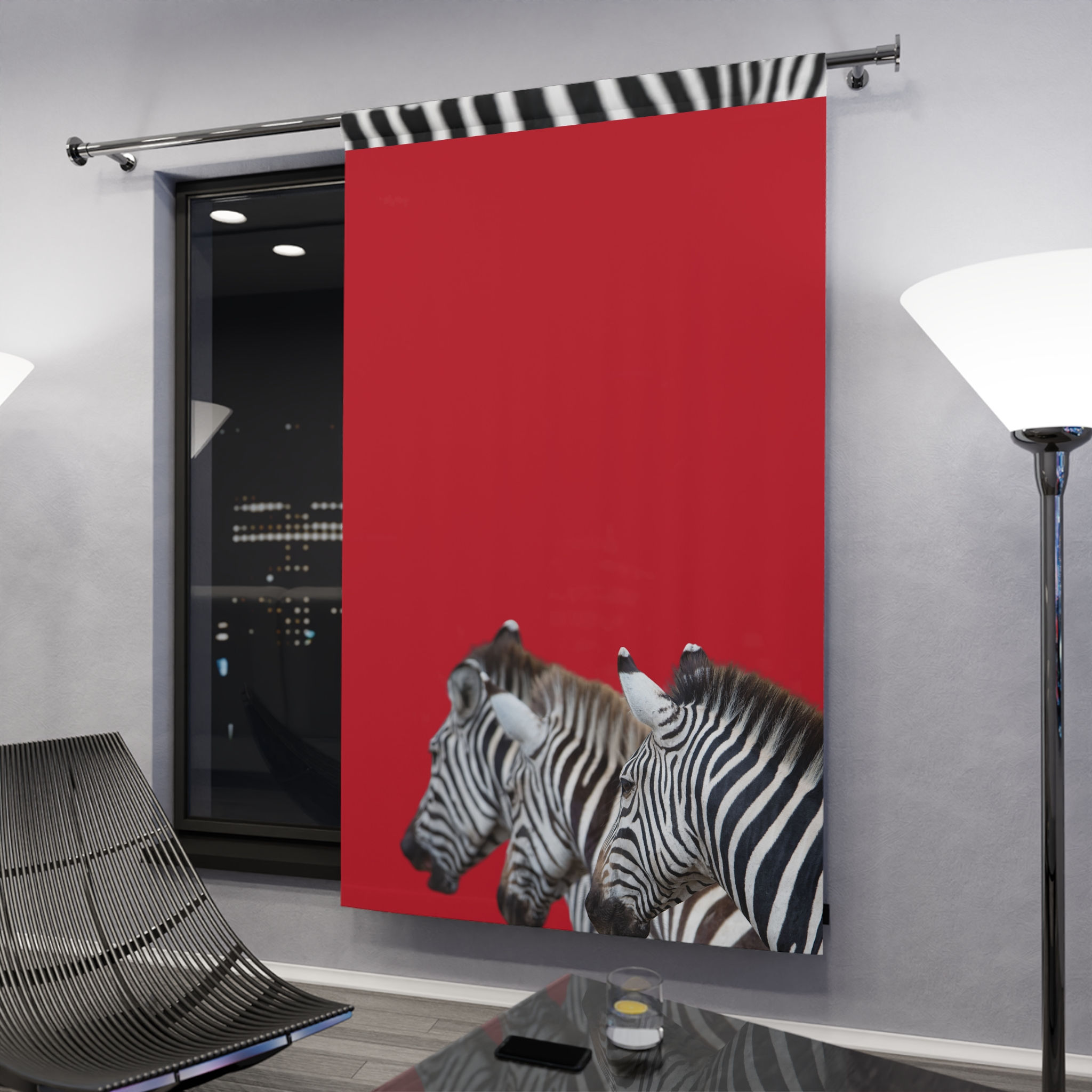 Red Zebra Window Curtains (1 Piece)