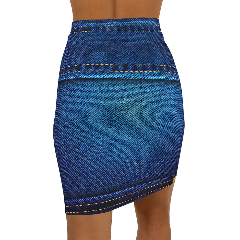 Thumbnail: Denim Print Pencil Skirt — 'Go Hahn' Mid‑Waist Women’s