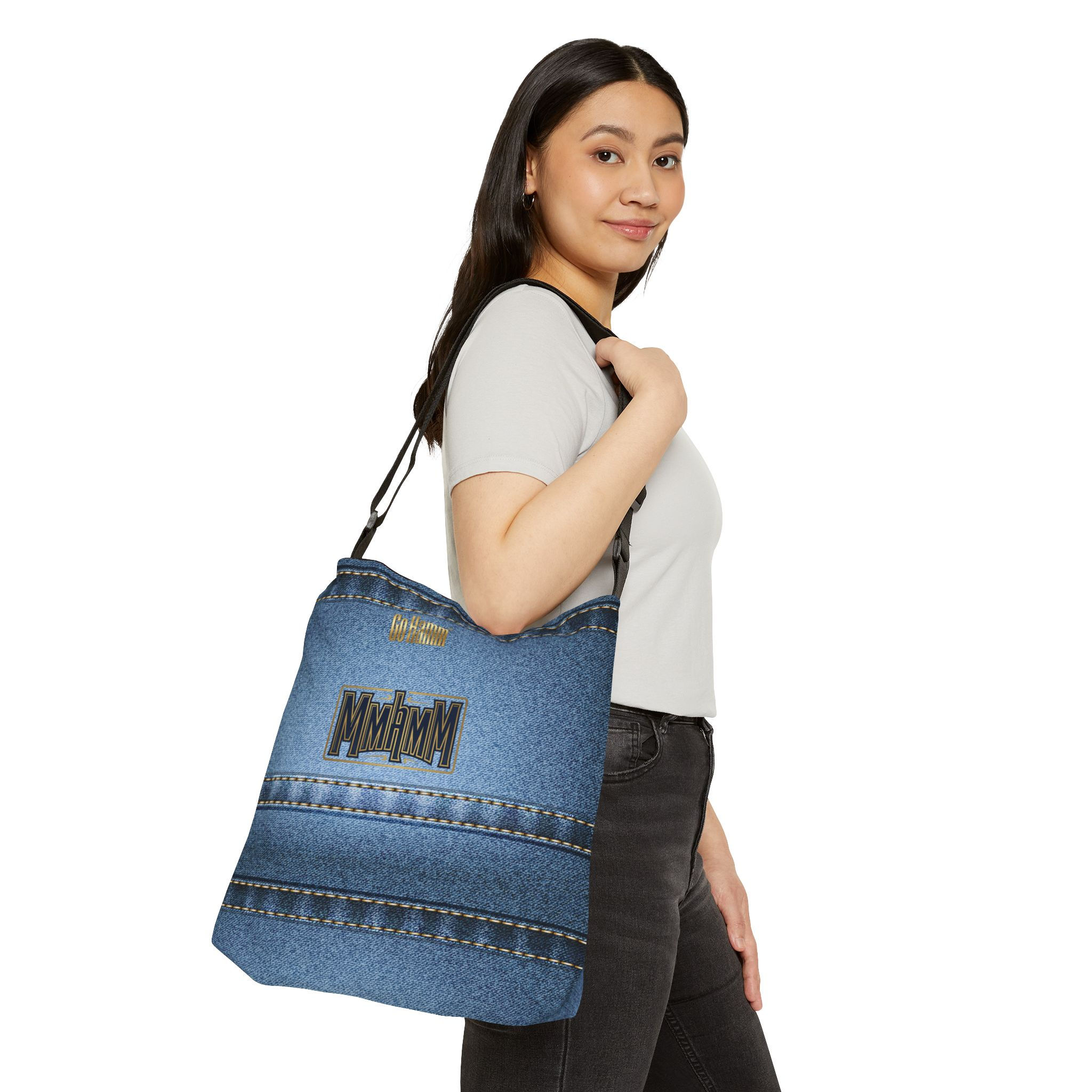Denim Stripe Adjustable Tote Bag with Metallic Logo