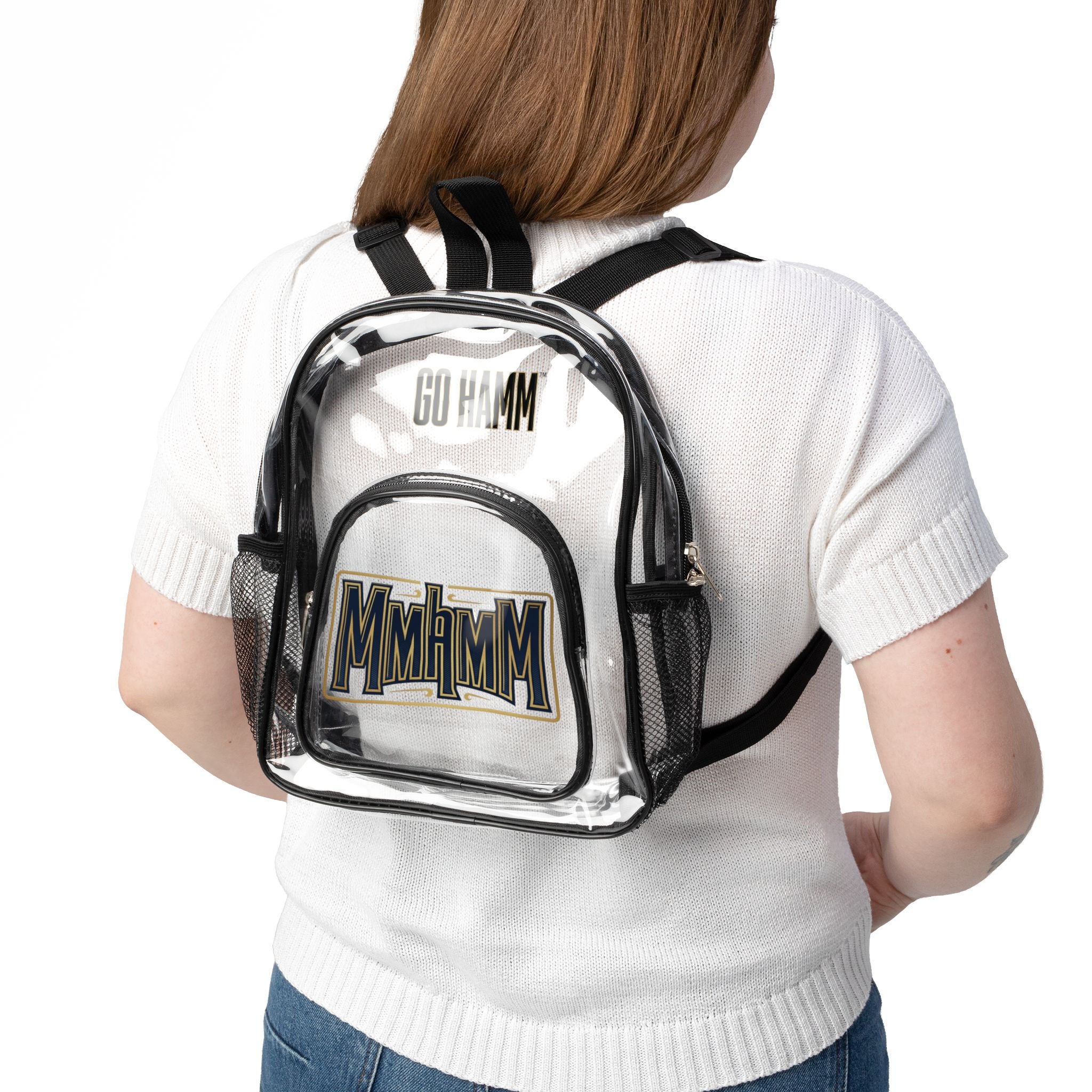 Clear Stadium Backpack with 'Go Hamm' Graphic — Transparent School & Event Bag