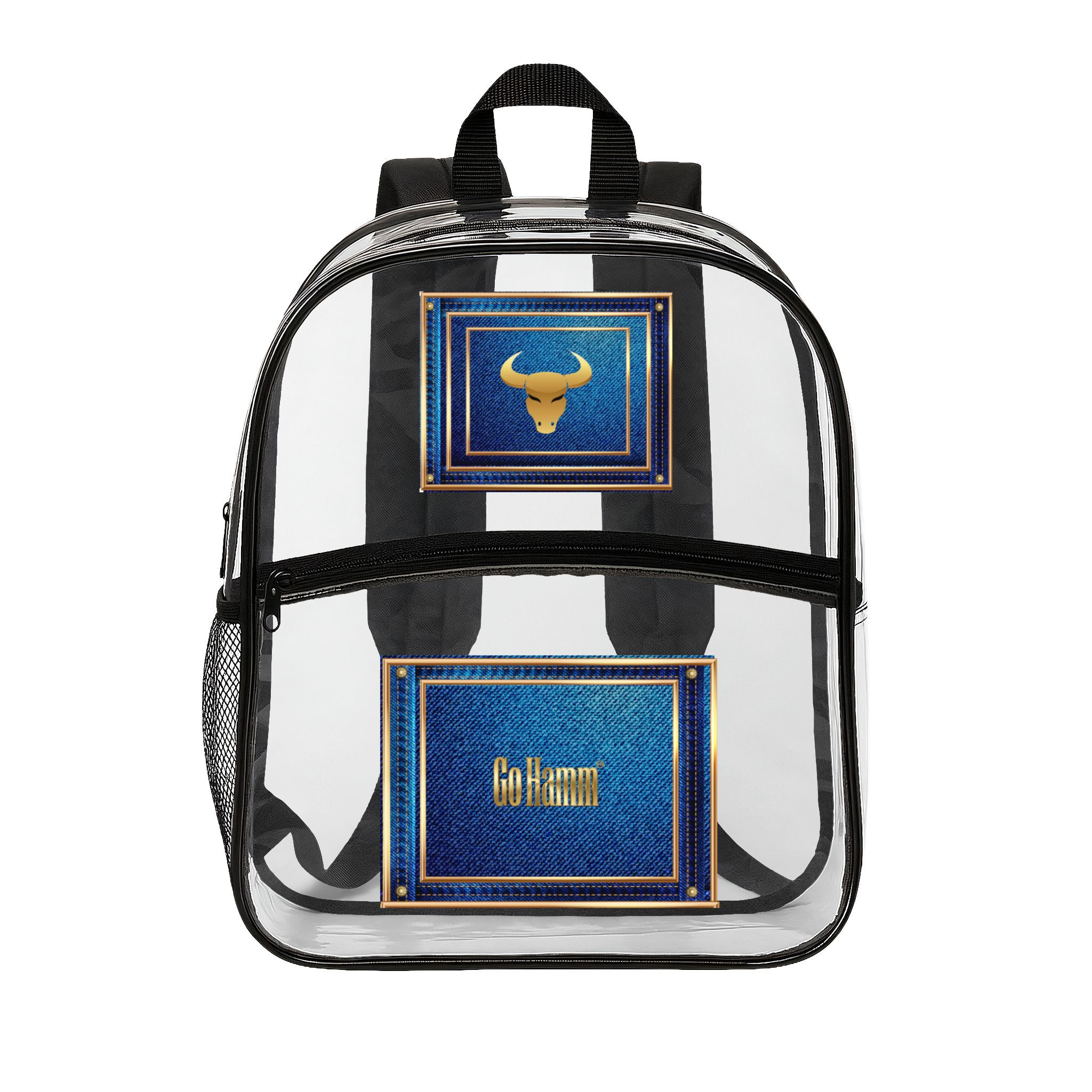 Clear Backpack with Blue ‘Go Hamm’ Bull Emblem — Stadium-Ready Clear Bag