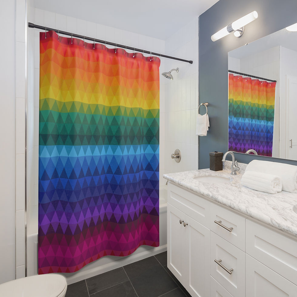 Thumbnail: Rainbow Geometric Shower Curtain — Colorful Triangular Gradient Bath Decor