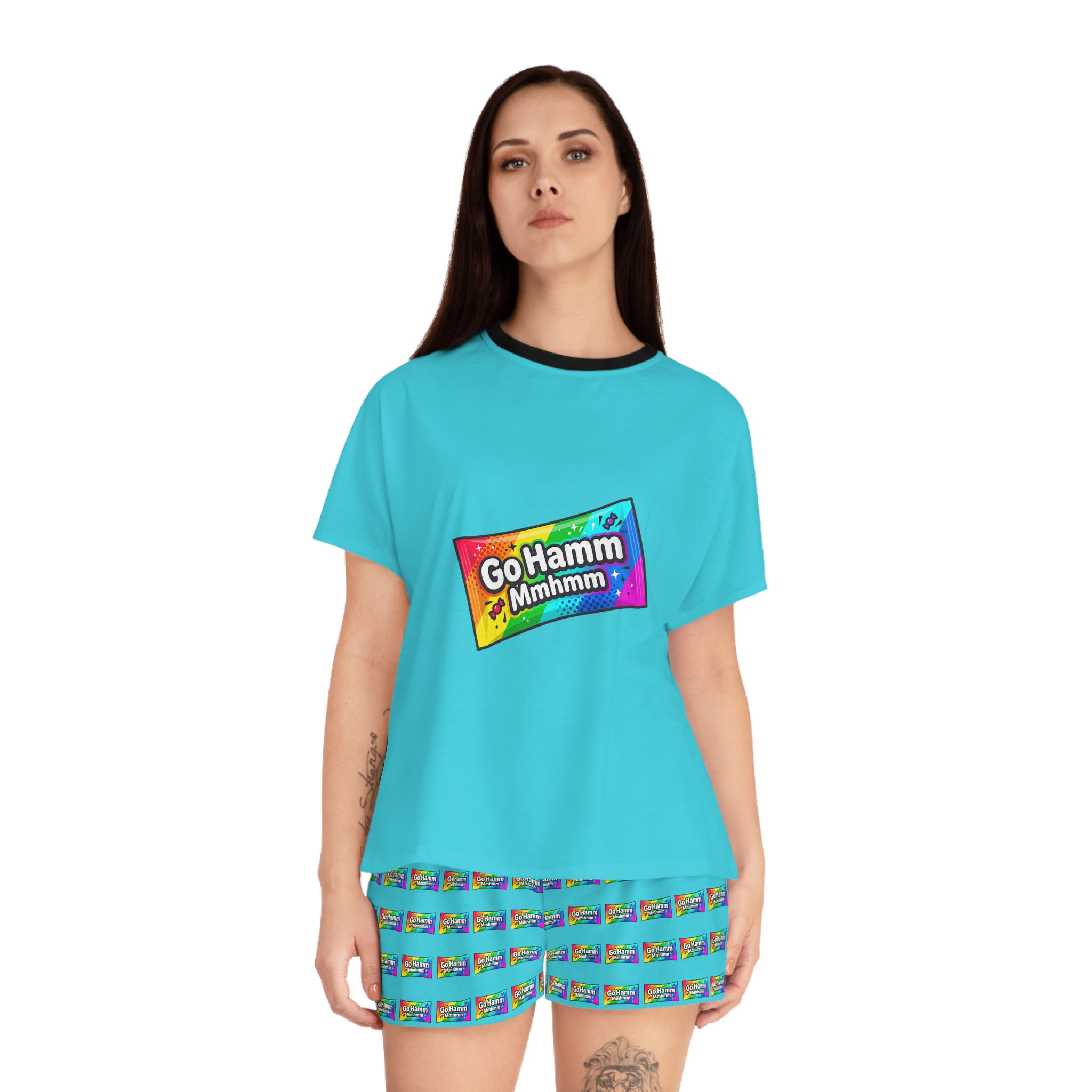 Women's Short Pajama Set - Turquoise 'Go Hamm MmHmm' Lounge Shorts & Tee