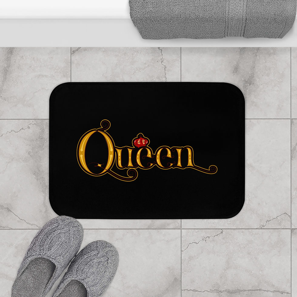 Thumbnail: Queen Bath Mat — Regal Gold Script Bathroom Rug