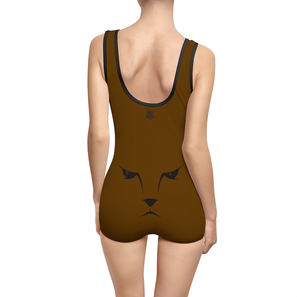 Thumbnail: Vintage Cat-Eye Women's Swimsuit — Retro Pinup Style Brown