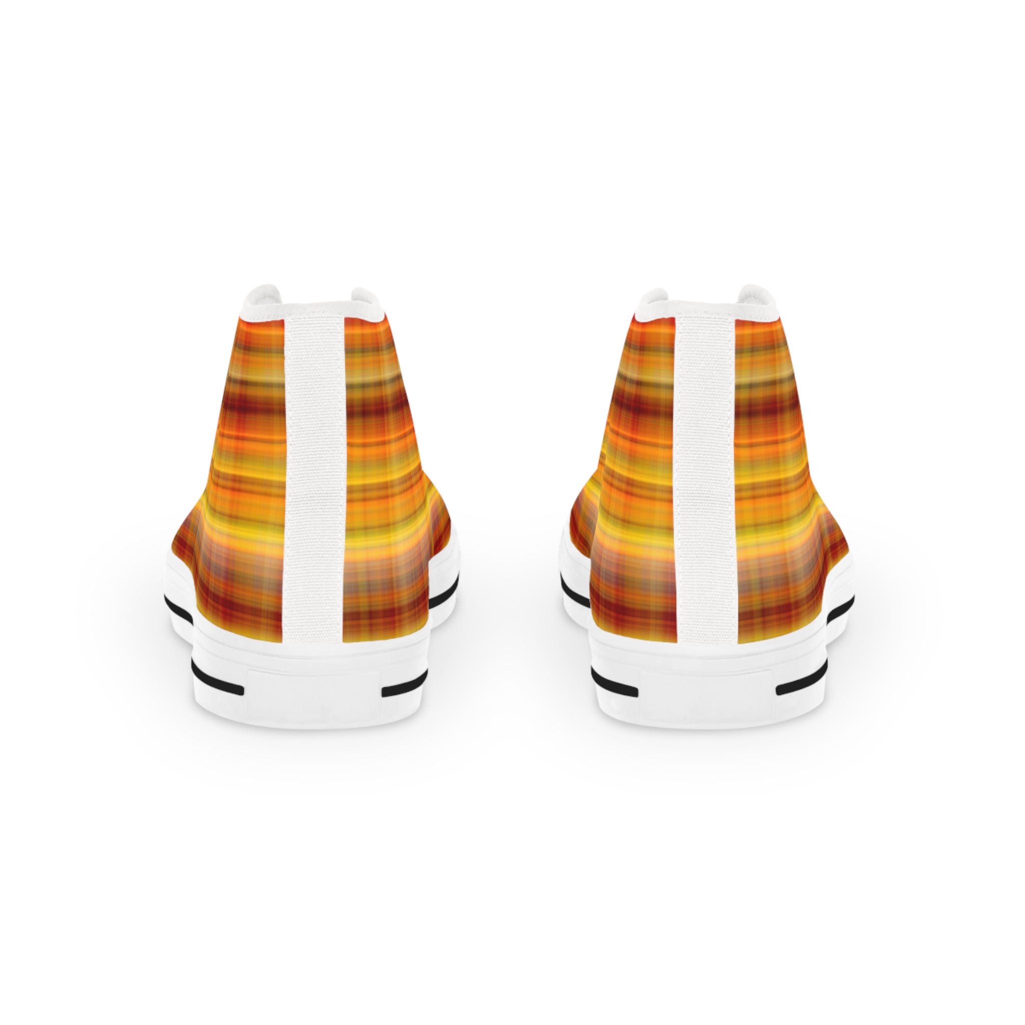 High Top Sneakers — Orange Plaid Retro Canvas Shoes