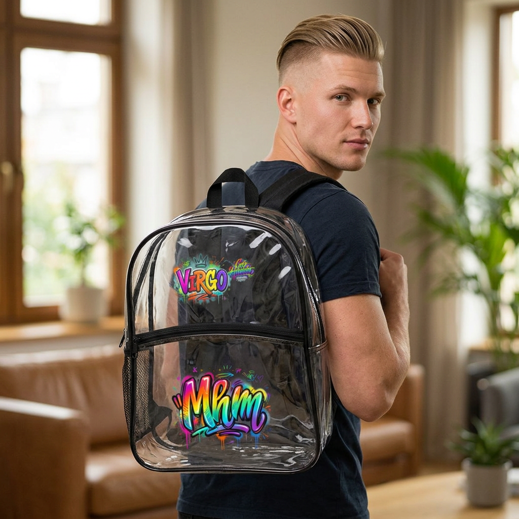 Clear Backpack — Colorful Virgo Graffiti Design