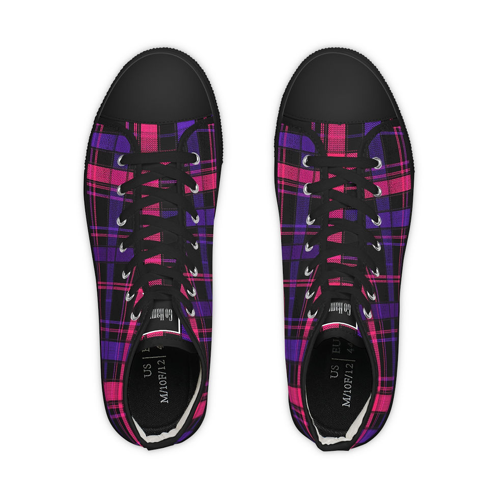 Thumbnail: Pink & Purple Plaid High-Top Sneakers — Men's Stylish Casual Shoes