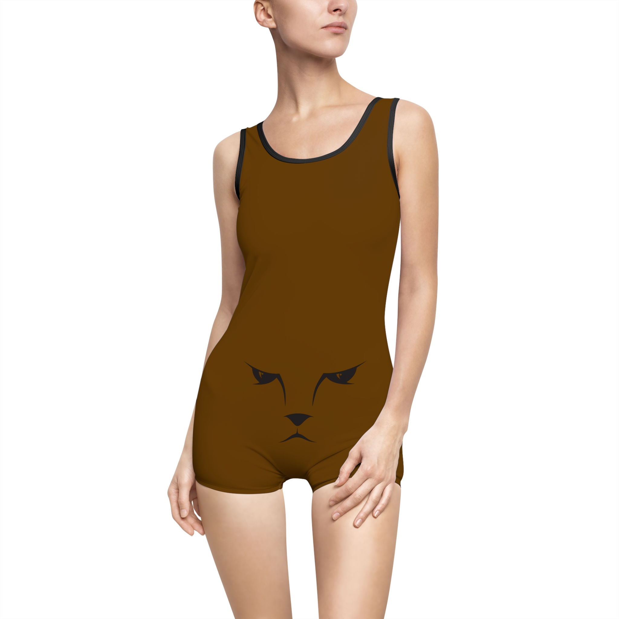 Vintage Cat-Eye Women's Swimsuit — Retro Pinup Style Brown