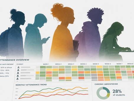 Abstract image associating students with data