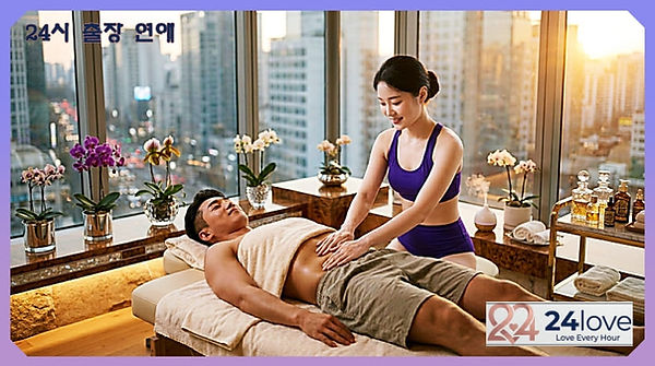 부산출장샵 24시 출장 연애에서 편안하게 아로마 안마를 받는 모습을 담은 메인 배너 사진