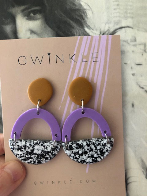 Purple and Tan Marble Arch Earrings