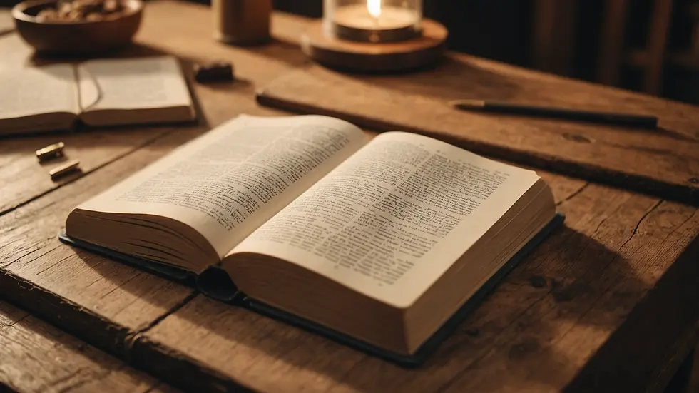 Close-up view of a storytelling book on a wooden table