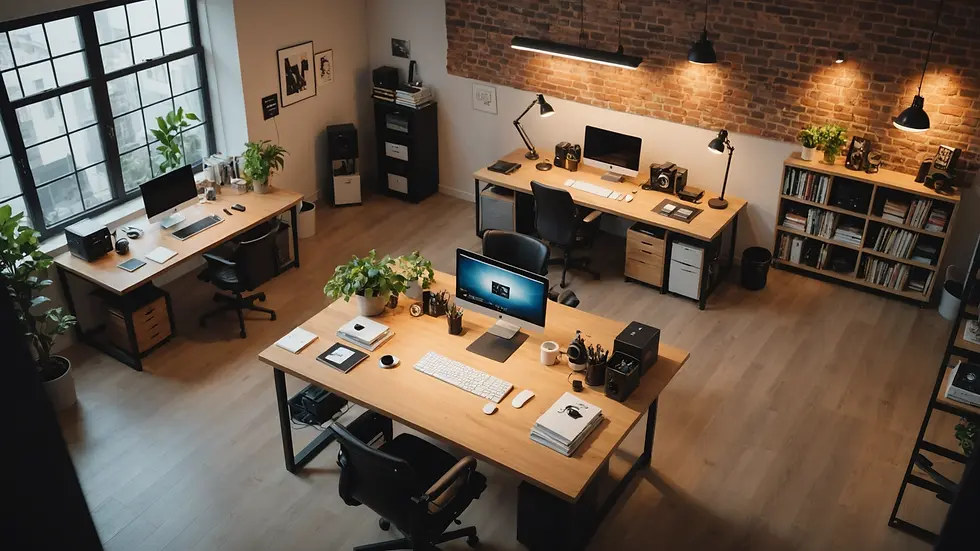 High angle view of a design studio with branding elements