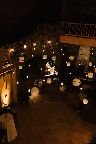 Romantic indoor wedding reception lighting