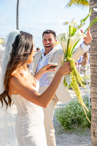 Joyful wedding couple celebrating in Puerto Vallarta