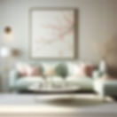 Pastel living room with floral art.