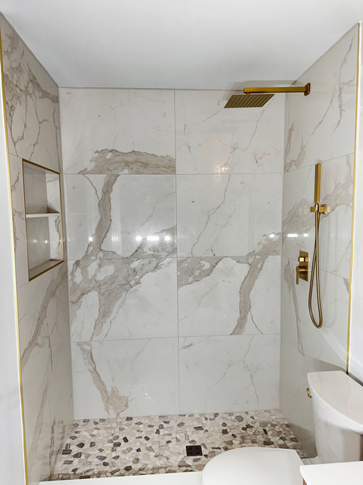 Walk in tiled shower