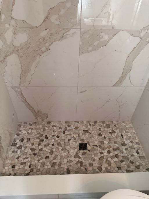 Walk in tiled shower