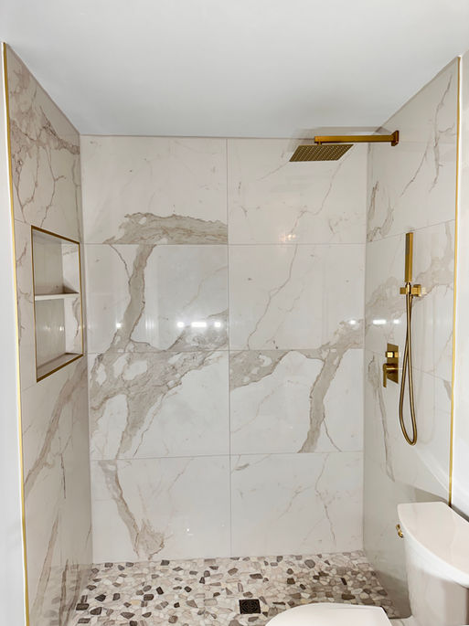 Walk in tiled shower
