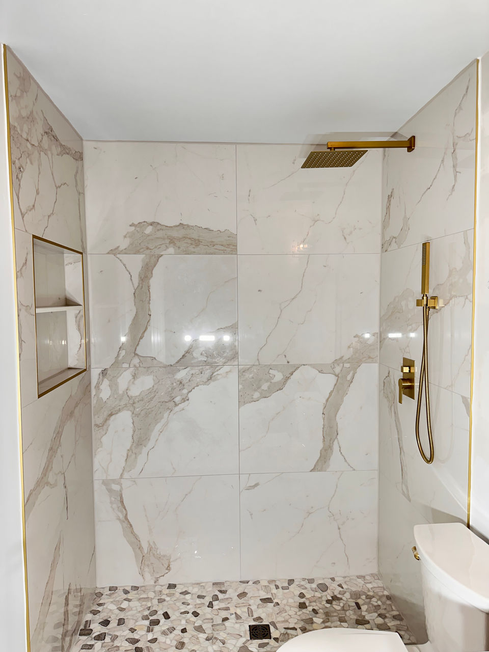 Walk in tiled shower