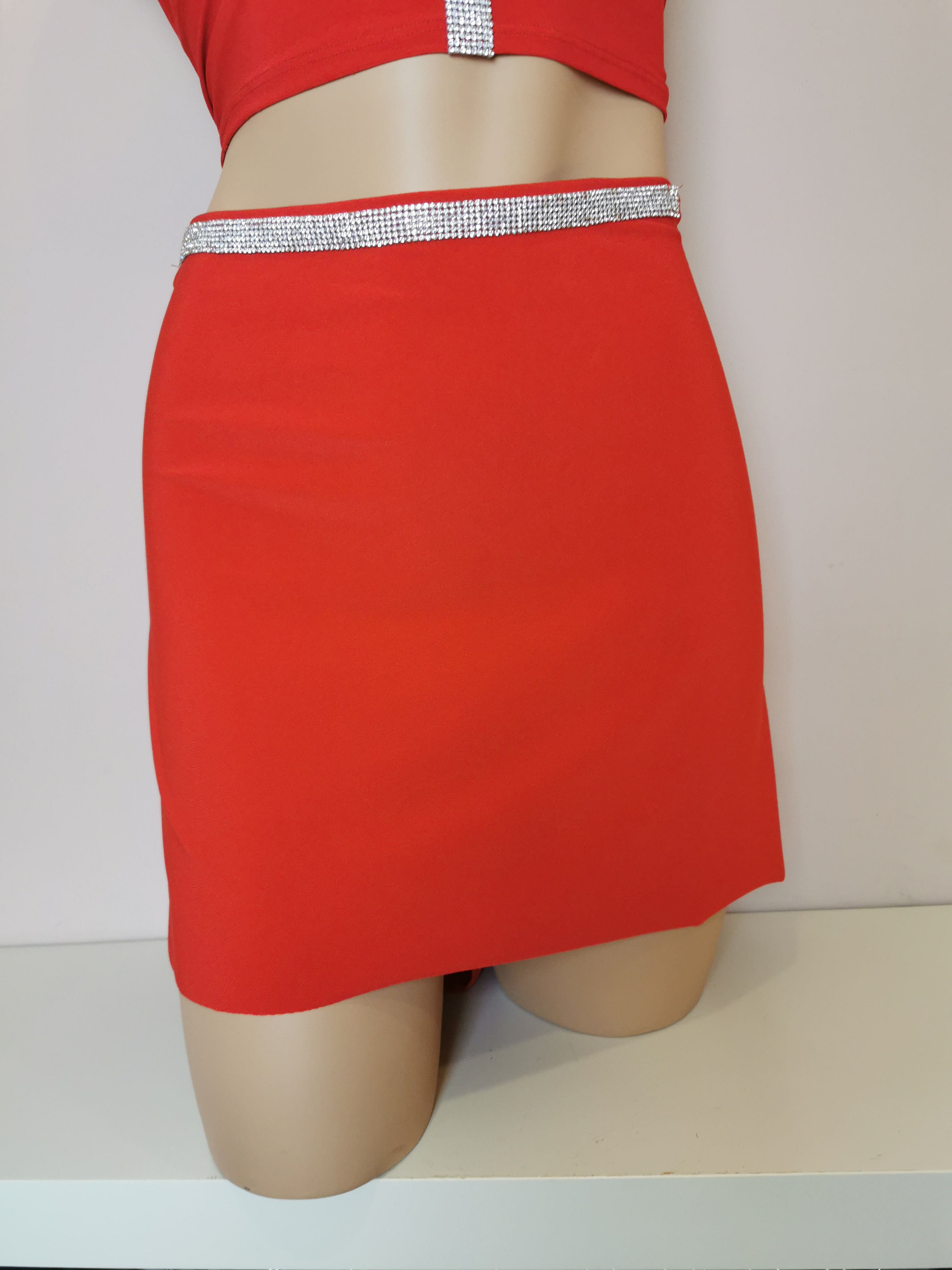 Jupe jersey strass rouge