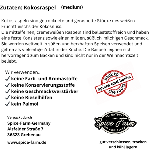 Miniaturbild: Kokosraspel medium -Label der Rückseite