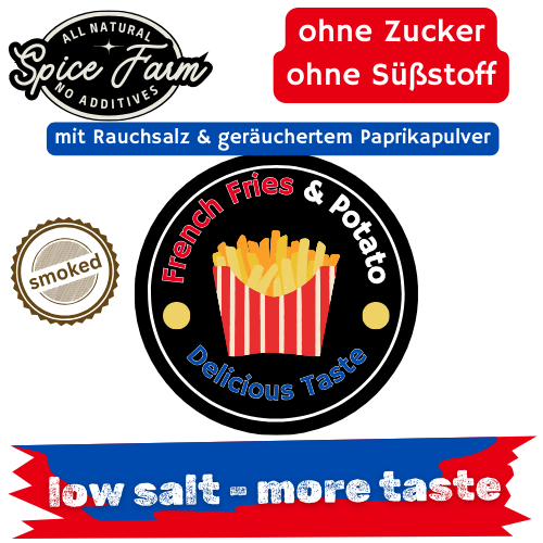 Gewürzmischung French Fries & Potato smoked. Vorderseite.