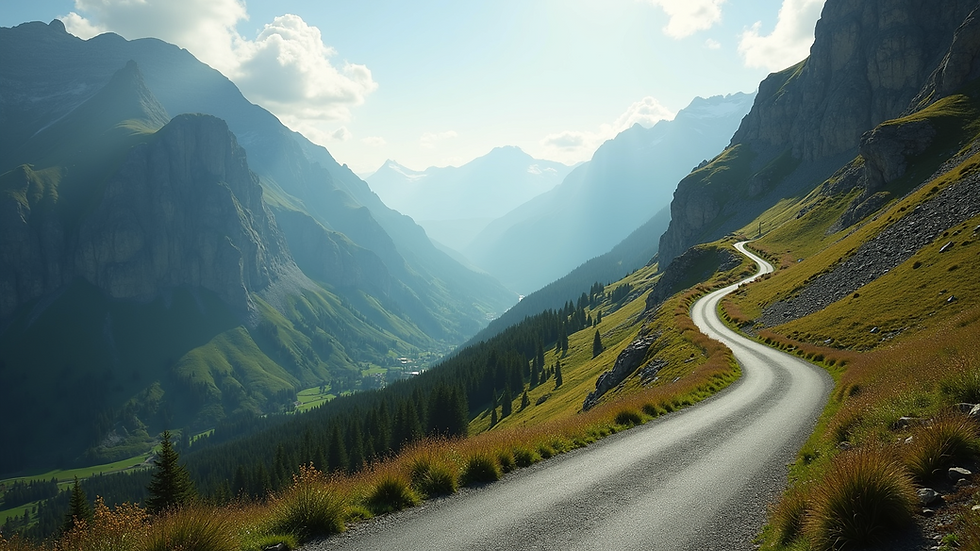 Wide angle view of a winding mountain path