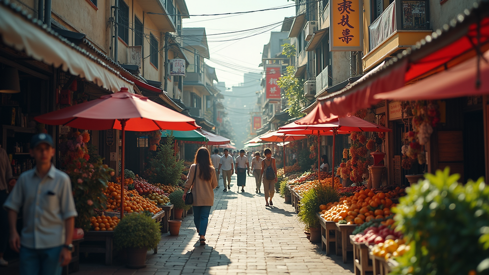High angle view of a bustling real estate market