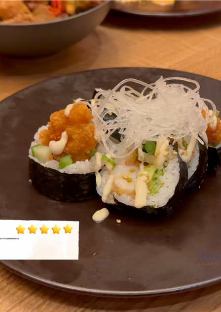 Sushi rolls with spicy mayo on an Explora Journeys ship