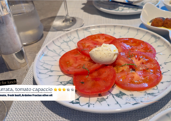 Tomato carpaccio with burrata at Explora Journeys