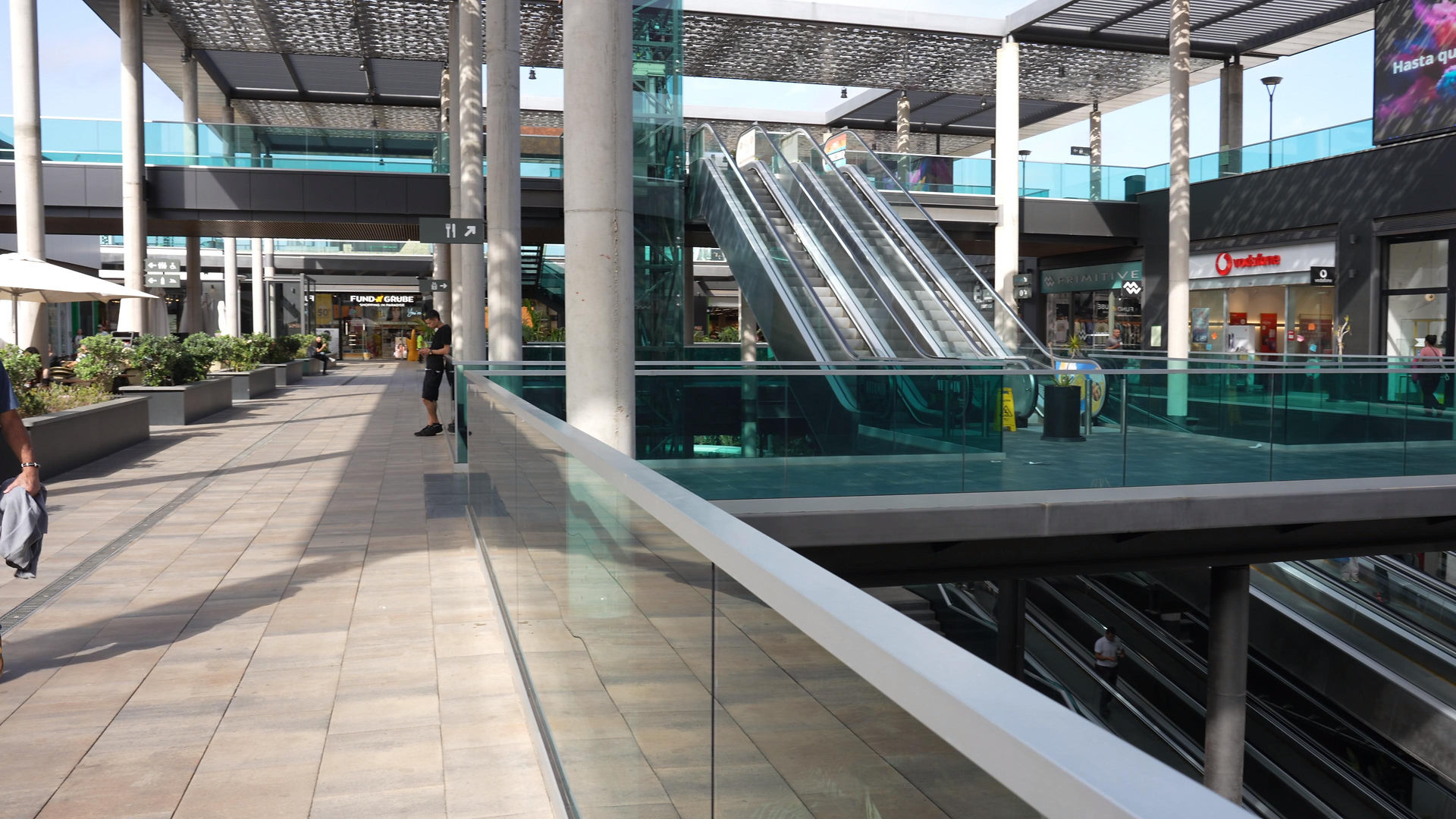 Escalators at the modern Lanzarote Cruise Port terminal.