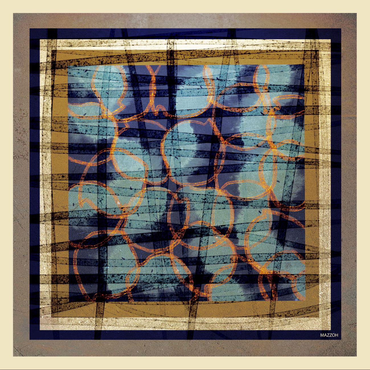 Silk Scarf 172 BEIGEBLUE