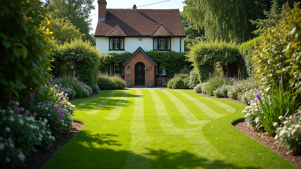 High angle view of a well-maintained garden in Northampton during summer