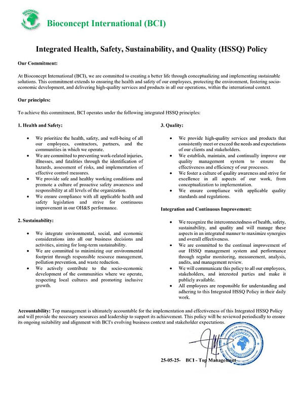 Bioconcept International HSSQ Policy