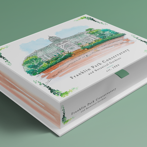 Watercolour and ink illustration for the greenhouse of the Franklin Park Conservatory and Bonical Gardens. 