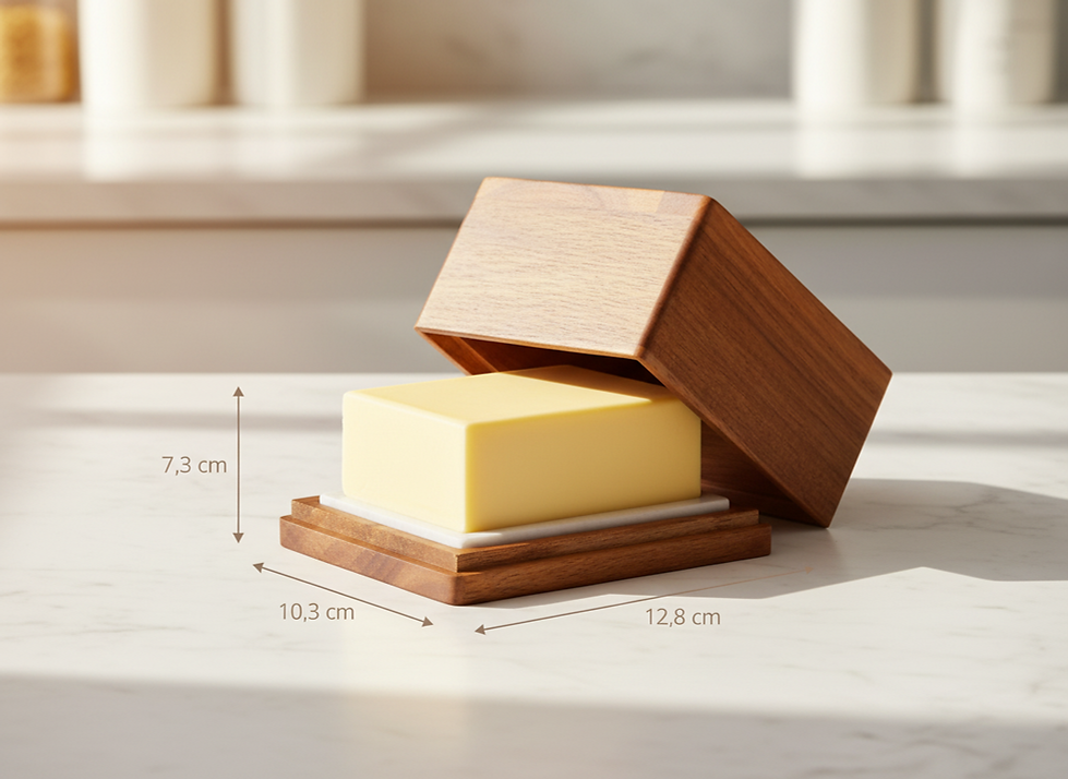 Butterdose passend für 250g Butter, ideale Größe für Kühlschrank und Küche, mit spülmaschinenfester Marmorplatte