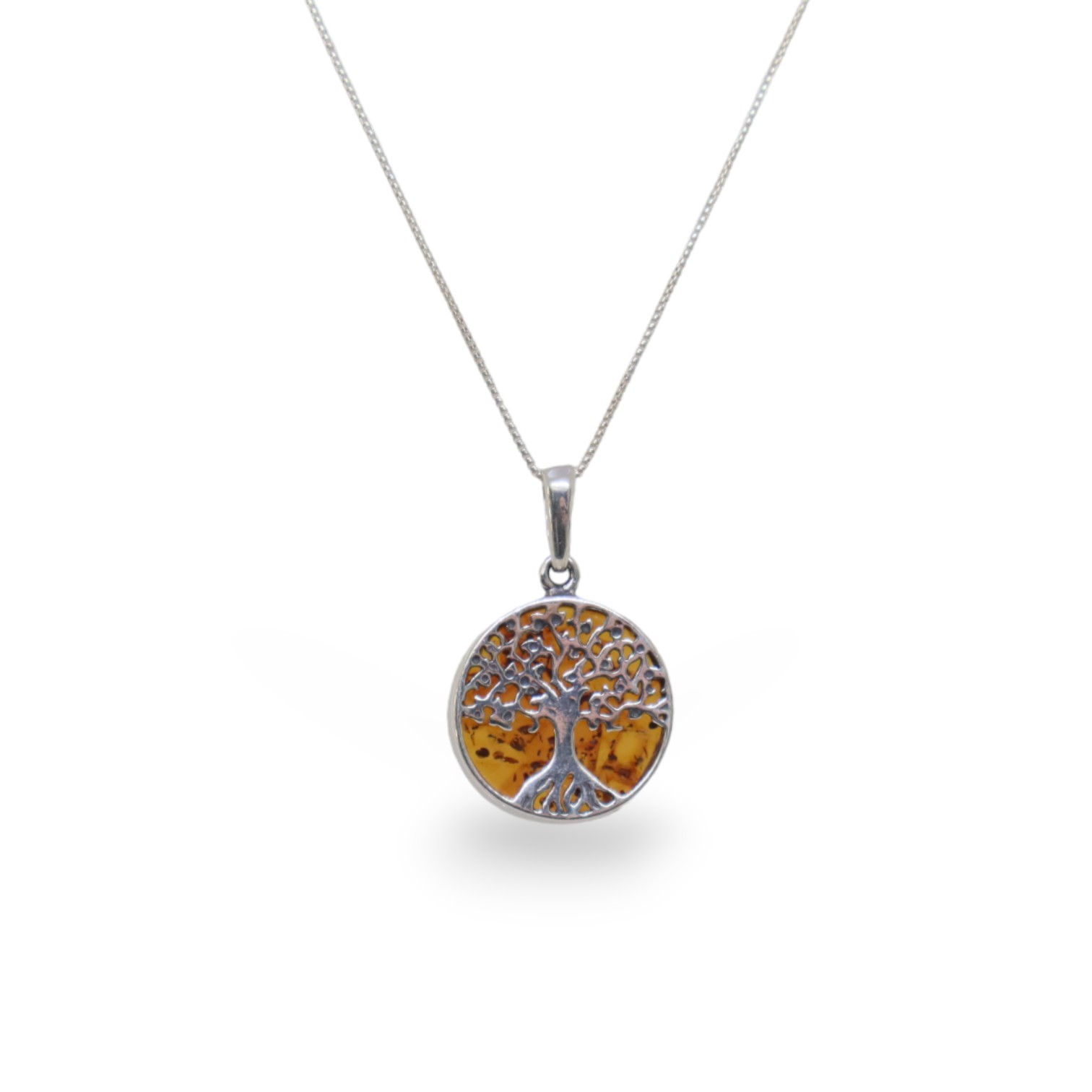 925 silver necklace and Baltic amber pendant, Tree of Life honey model, handmade