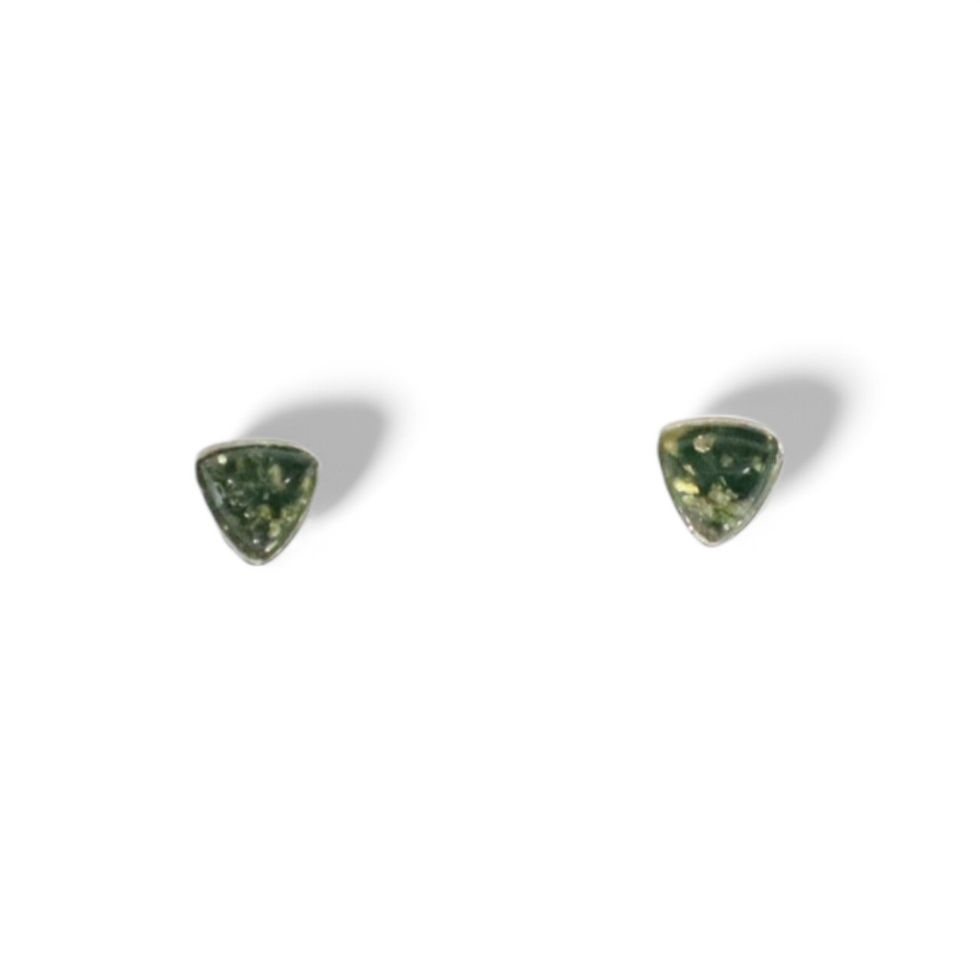 Thumbnail: A pair of amber and silver triangle earrings
