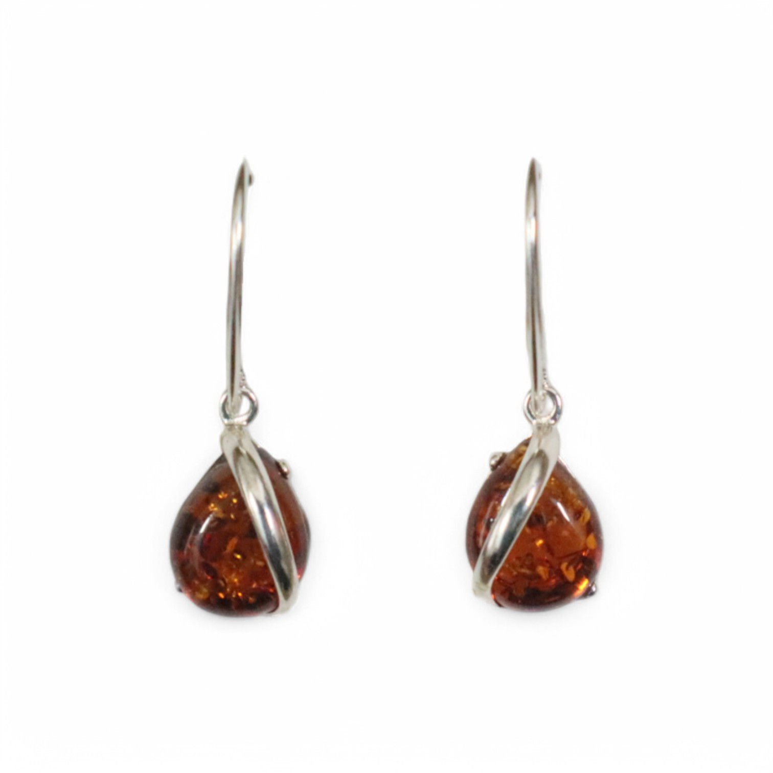 Pair of amber and silver earrings, model two