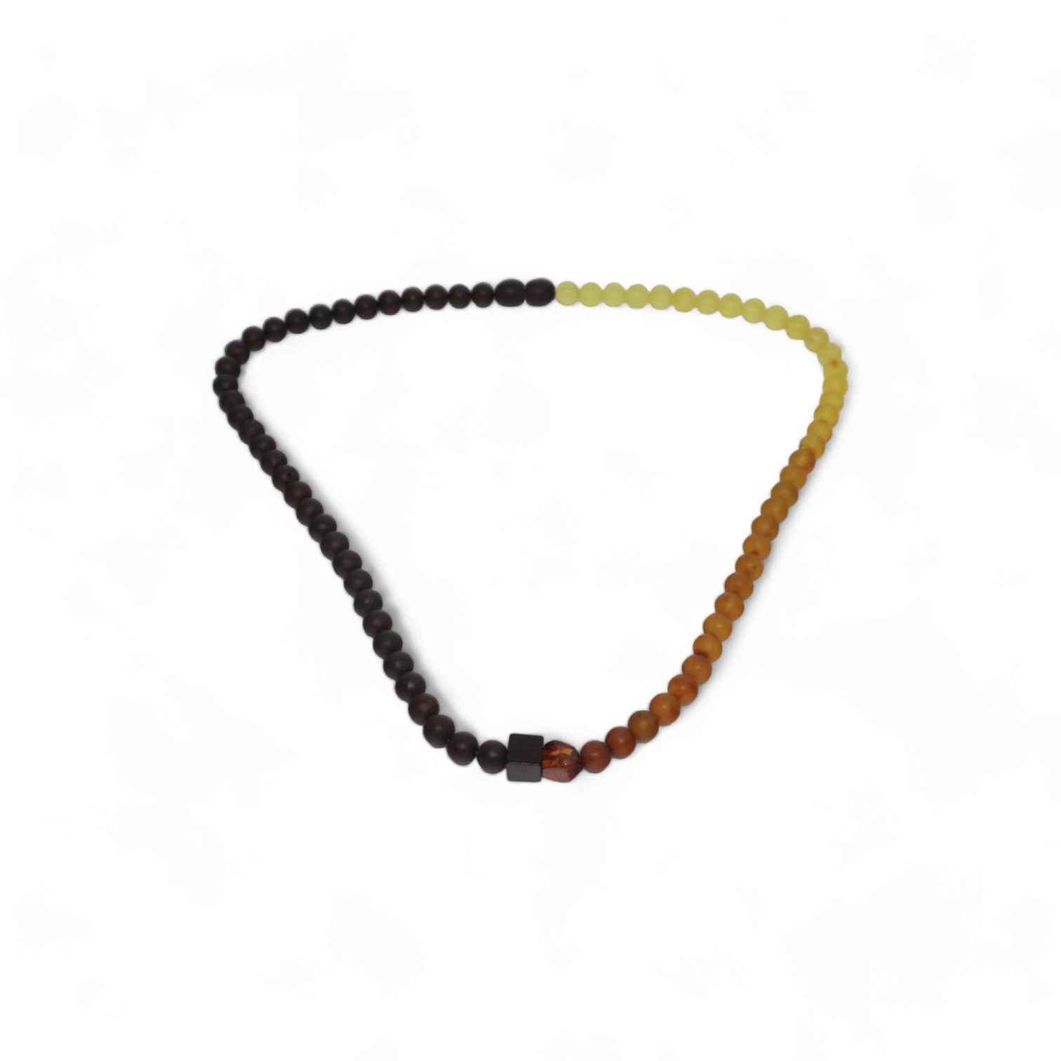 A matte cube graduated Baltic amber necklace.