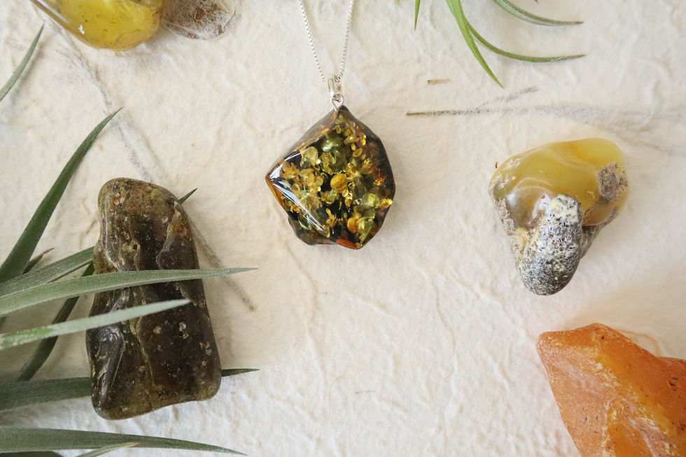 Thumbnail: 925 silver necklace with green Baltic amber pendant, handmade