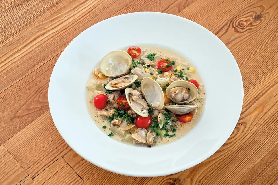New Jersey style clam chowder with bayberry.