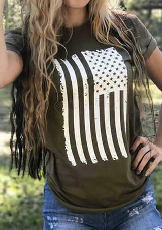 American Flag O-Neck T-Shirt Tee - A