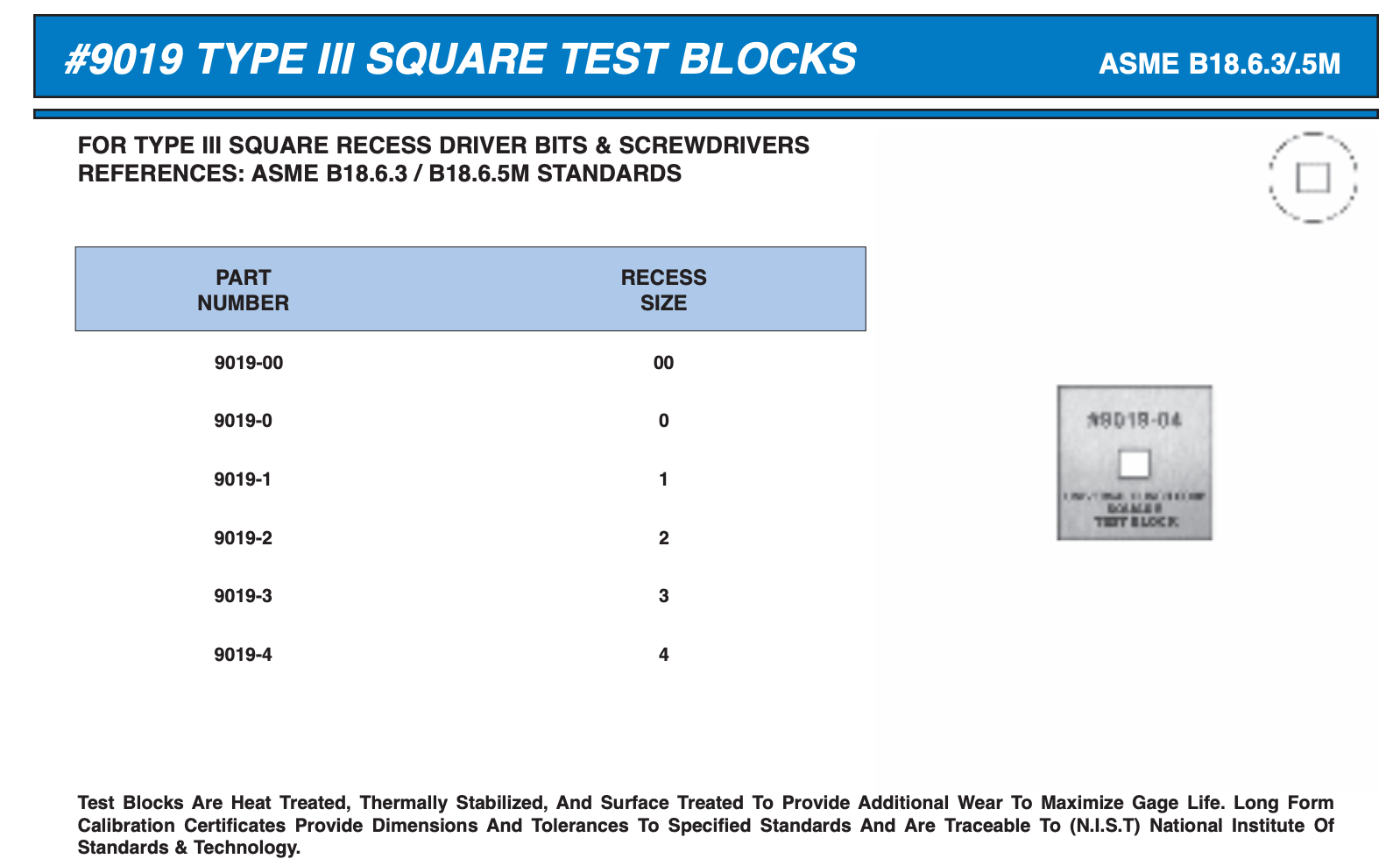#9019 Type III Square Test Blocks