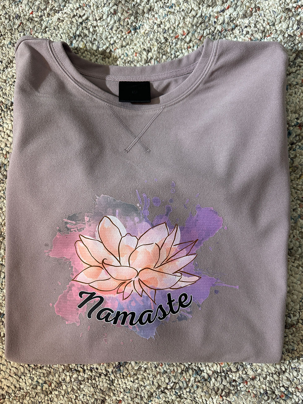 Thumbnail: THRIFTED shirts with peaceful Namaste and pink lotus flower