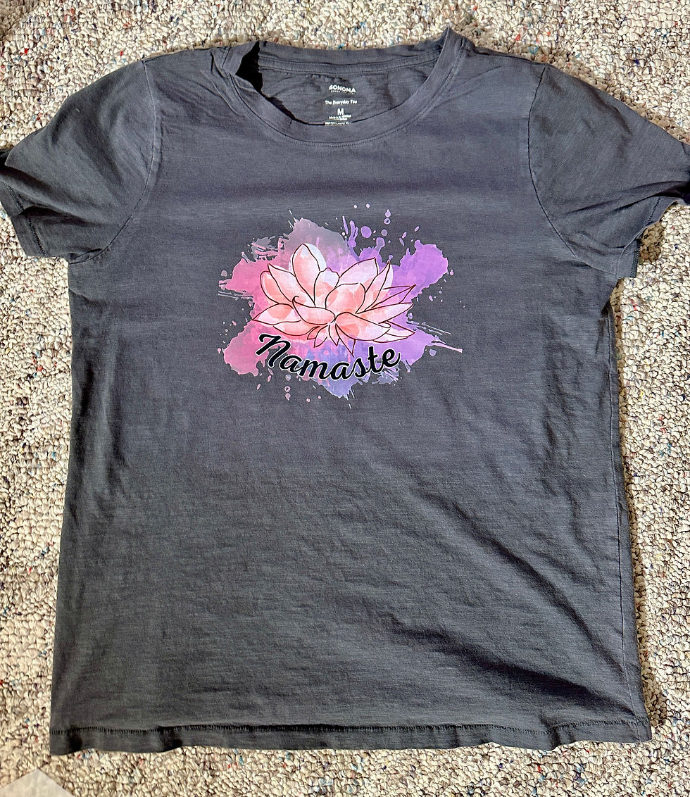 Thumbnail: THRIFTED shirts with peaceful Namaste and pink lotus flower